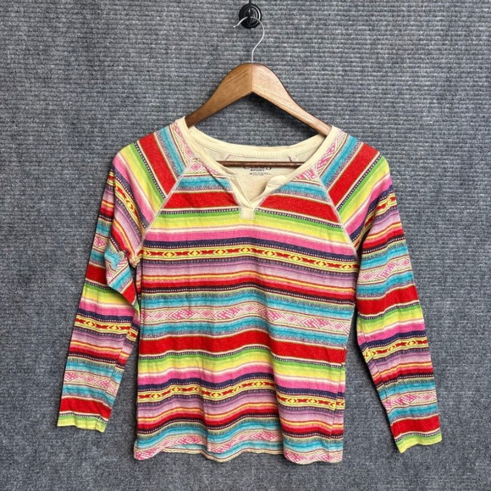 Chaps Sport Women Medium Multi Color Striped Southwestern Long Sleeve Cotton Top